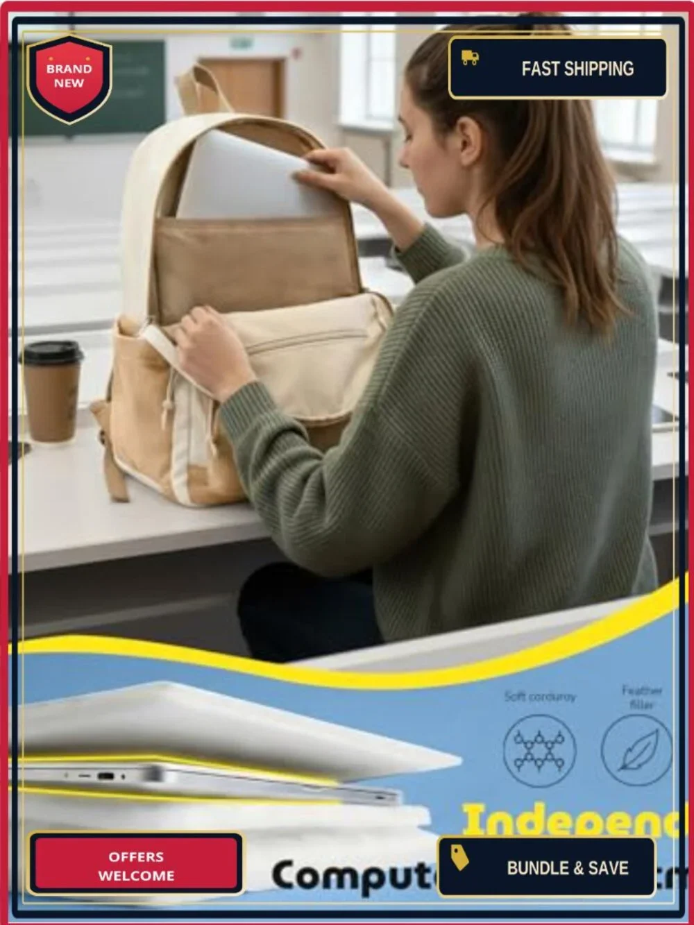 Corduroy Backpack for Women Teen Girls School Laptop Bag Daypack Travel